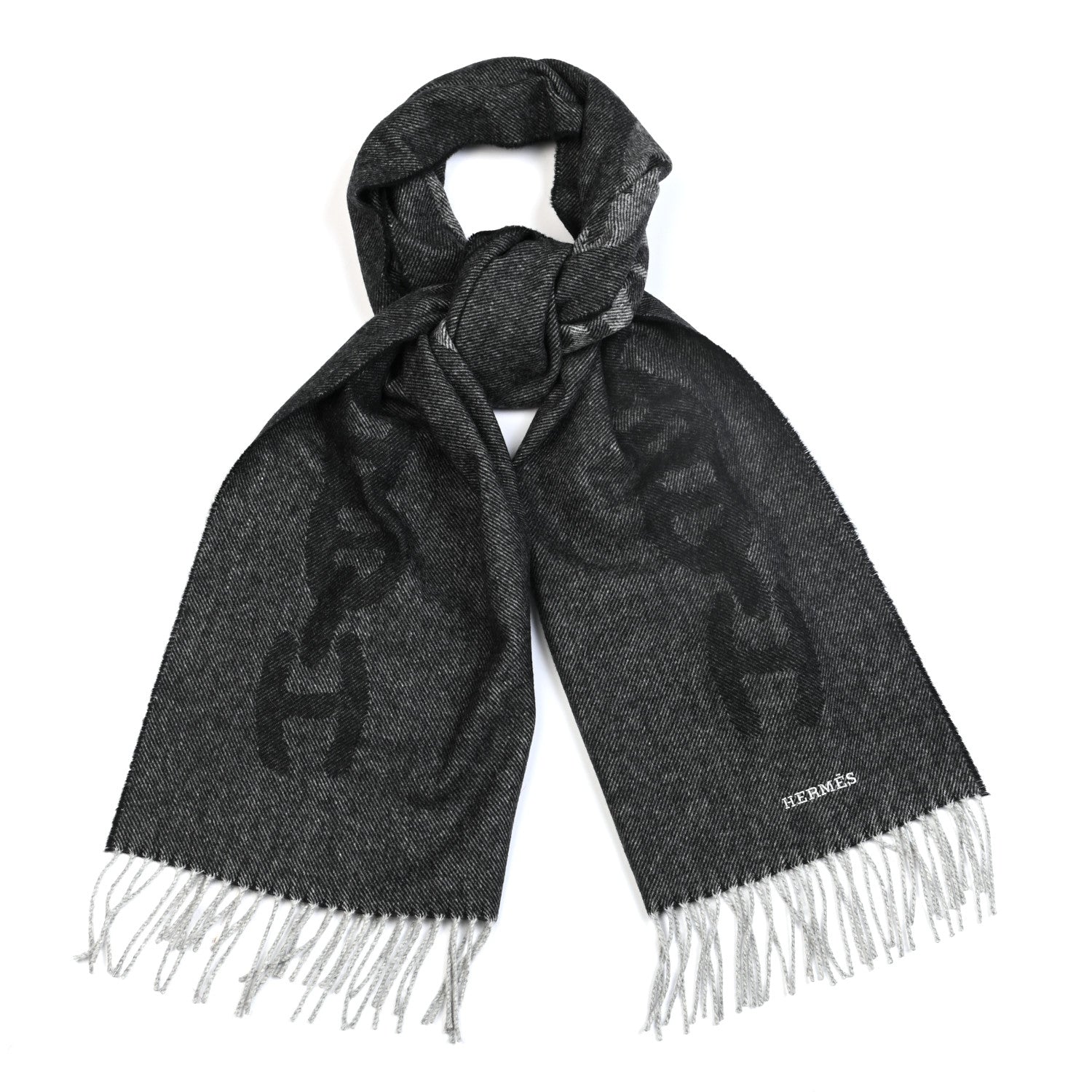 Hermes Cashmere Crazy Chain Muffler Anthracite Flanelle 1 of 4