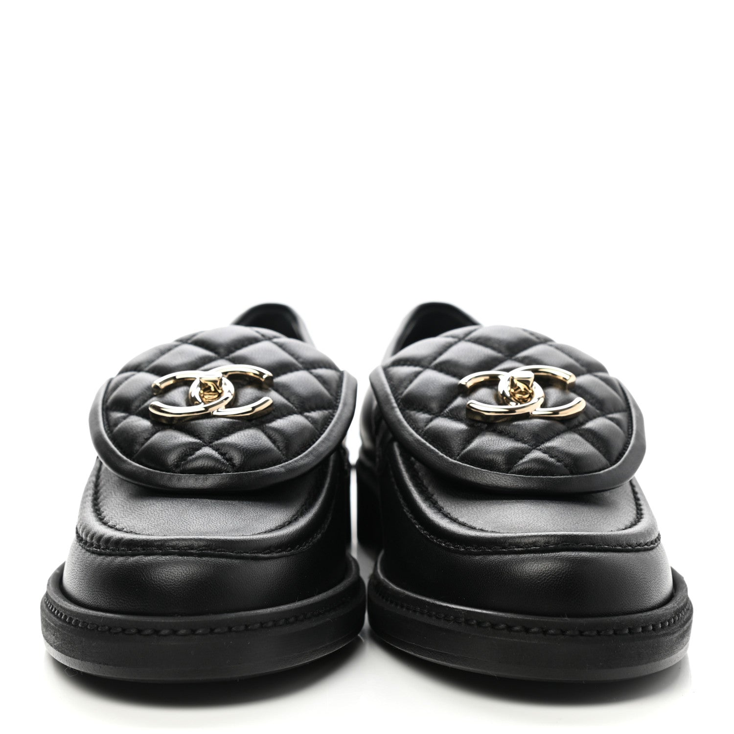 Chanel Lambskin Quilted CC Turnlock Loafers 37 Black 2 of 9