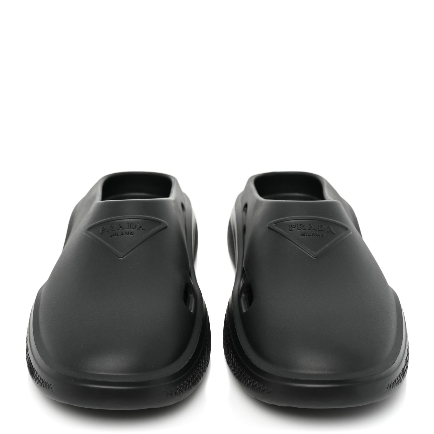 Prada Soft Mellow Rubber Triangle Logo Embossed Womens 25mm Mules 37 Black 2 of 10
