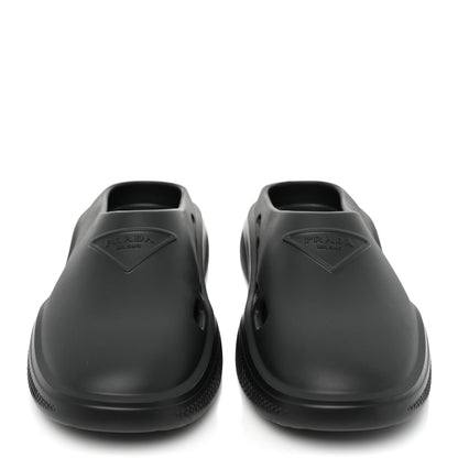 Prada Soft Mellow Rubber Triangle Logo Embossed Womens 25mm Mules 37 Black 2 of 10