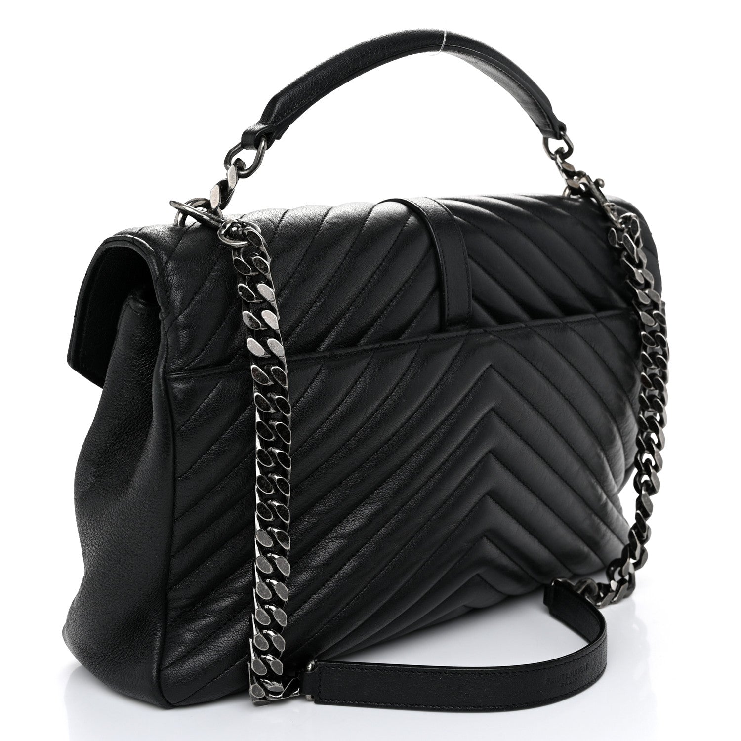 Saint Laurent Sheepskin Matelasse Chevron Monogram Large College Satchel Black 3 of 11