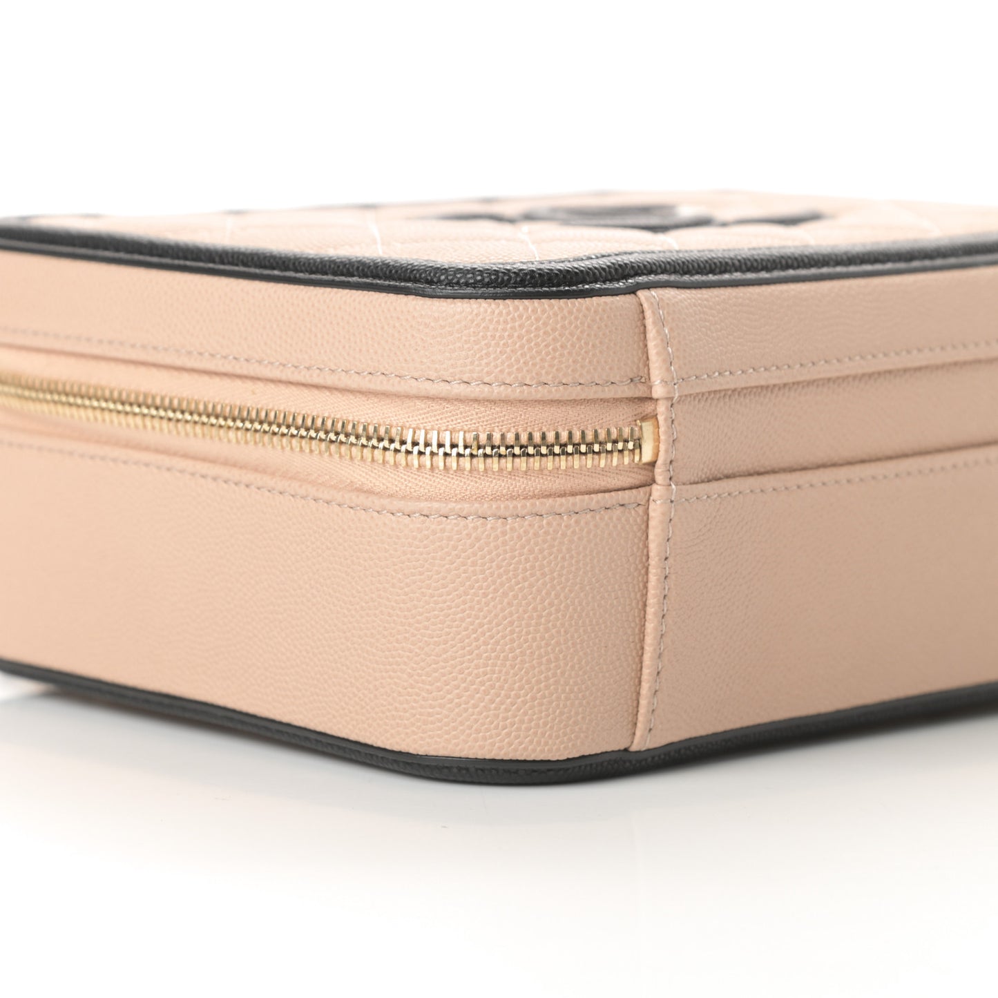 Caviar Quilted Medium CC Filigree Vanity Case Beige Black