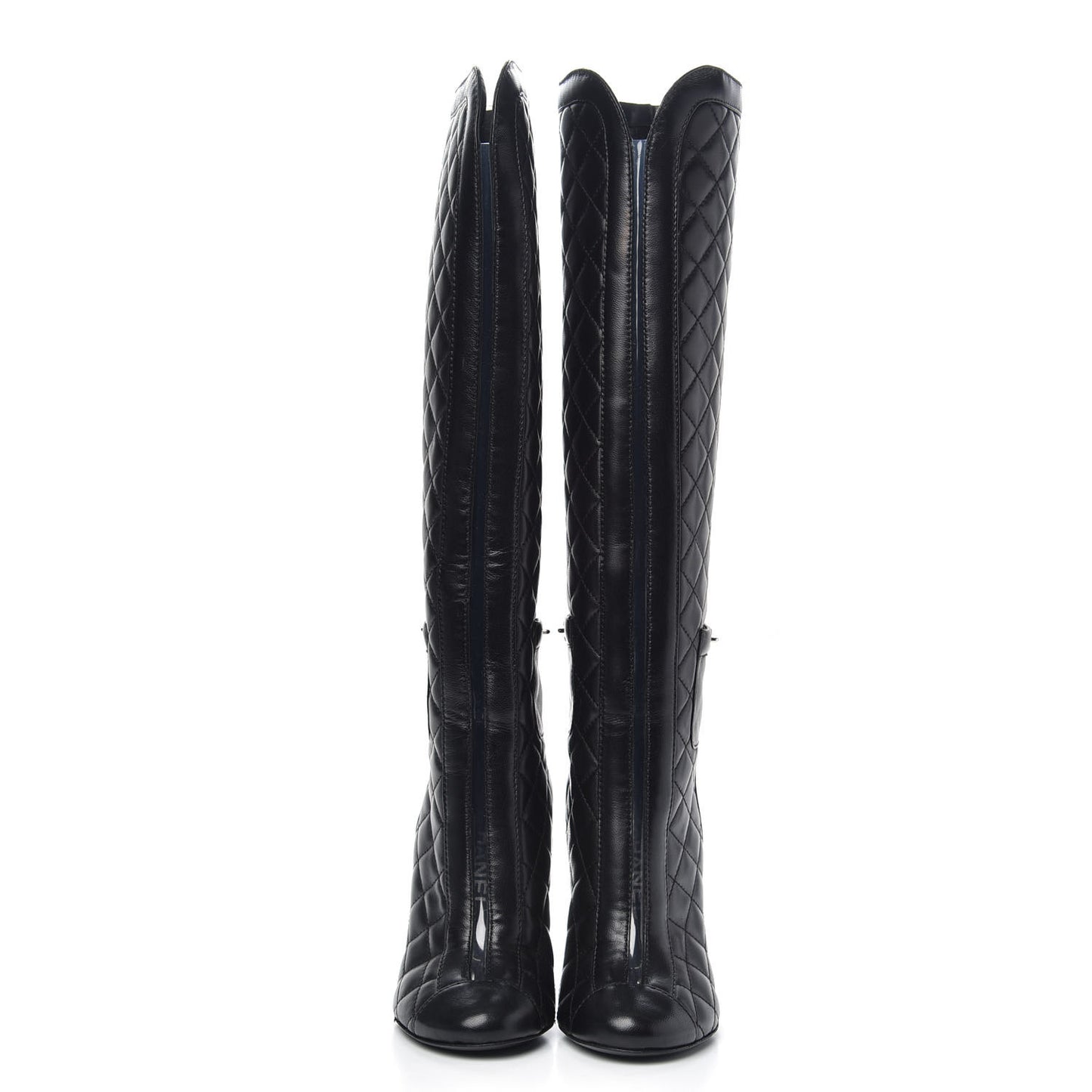 Lambskin Quilted Pocket High Boots 34 Black