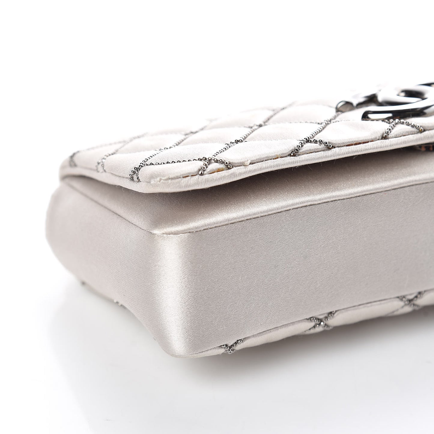 Satin Beaded Single Flap Silver