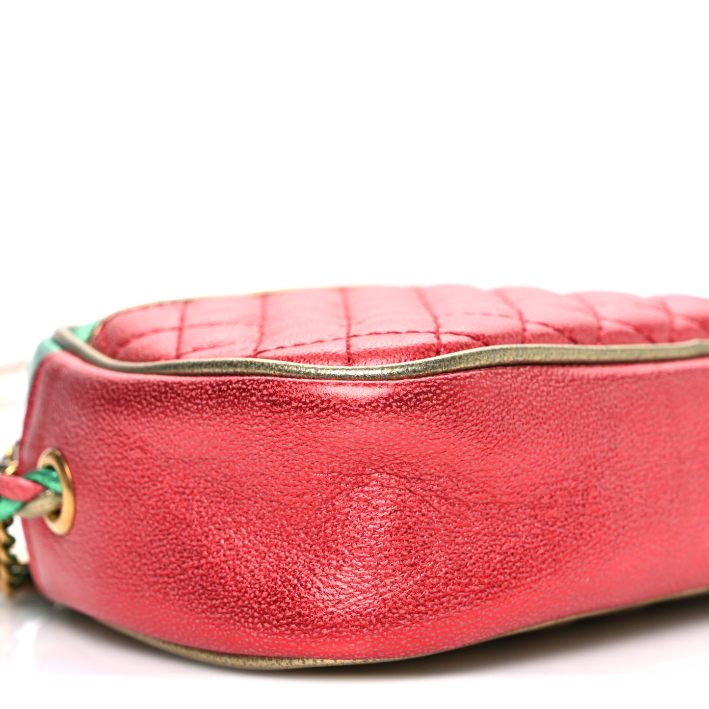 Laminated Nappa Trapuntata Mini Zumi Dome Shoulder Bag Rosso Jasmine Green Rame