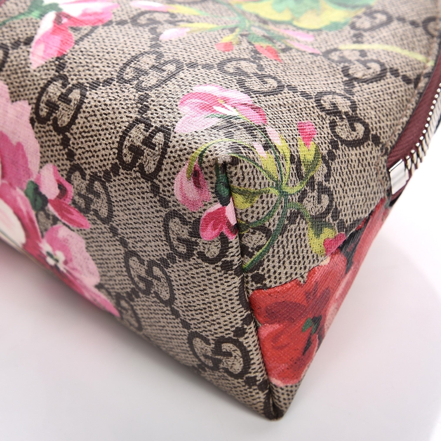 Gucci GG Supreme Monogram Blooms Large Pouch Cosmetic Case Beige Multicolor Dry Rose 9 of 12