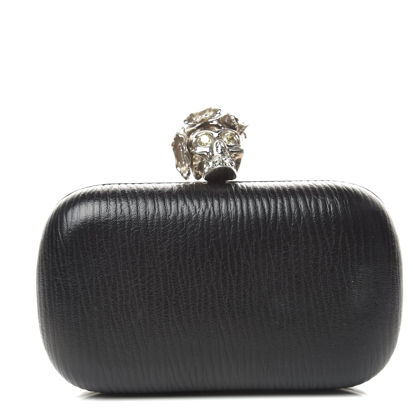 Textured Lambskin Skull Box Clutch Black