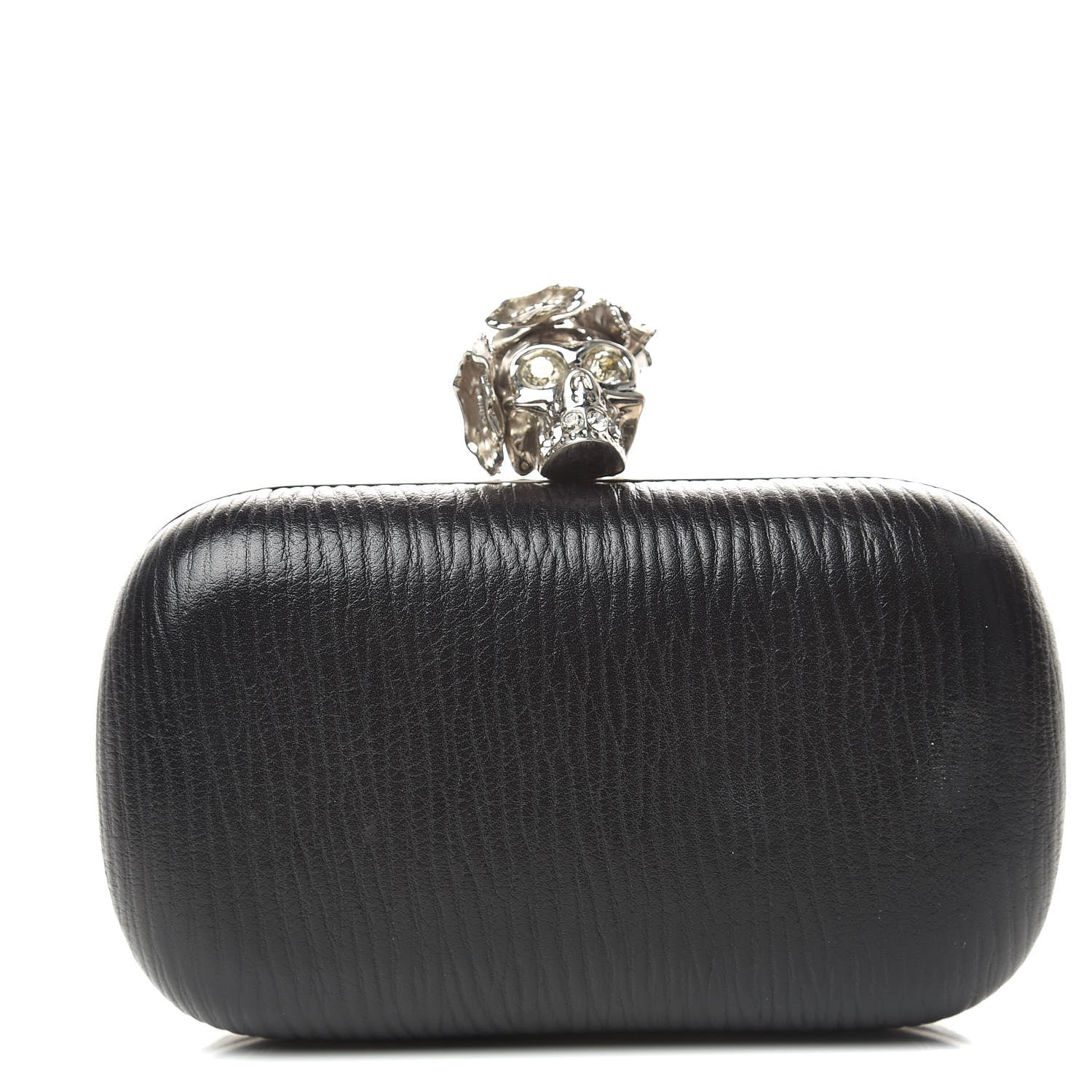 Alexander McQueen Textured Lambskin Skull Box Clutch Black 1 of 10