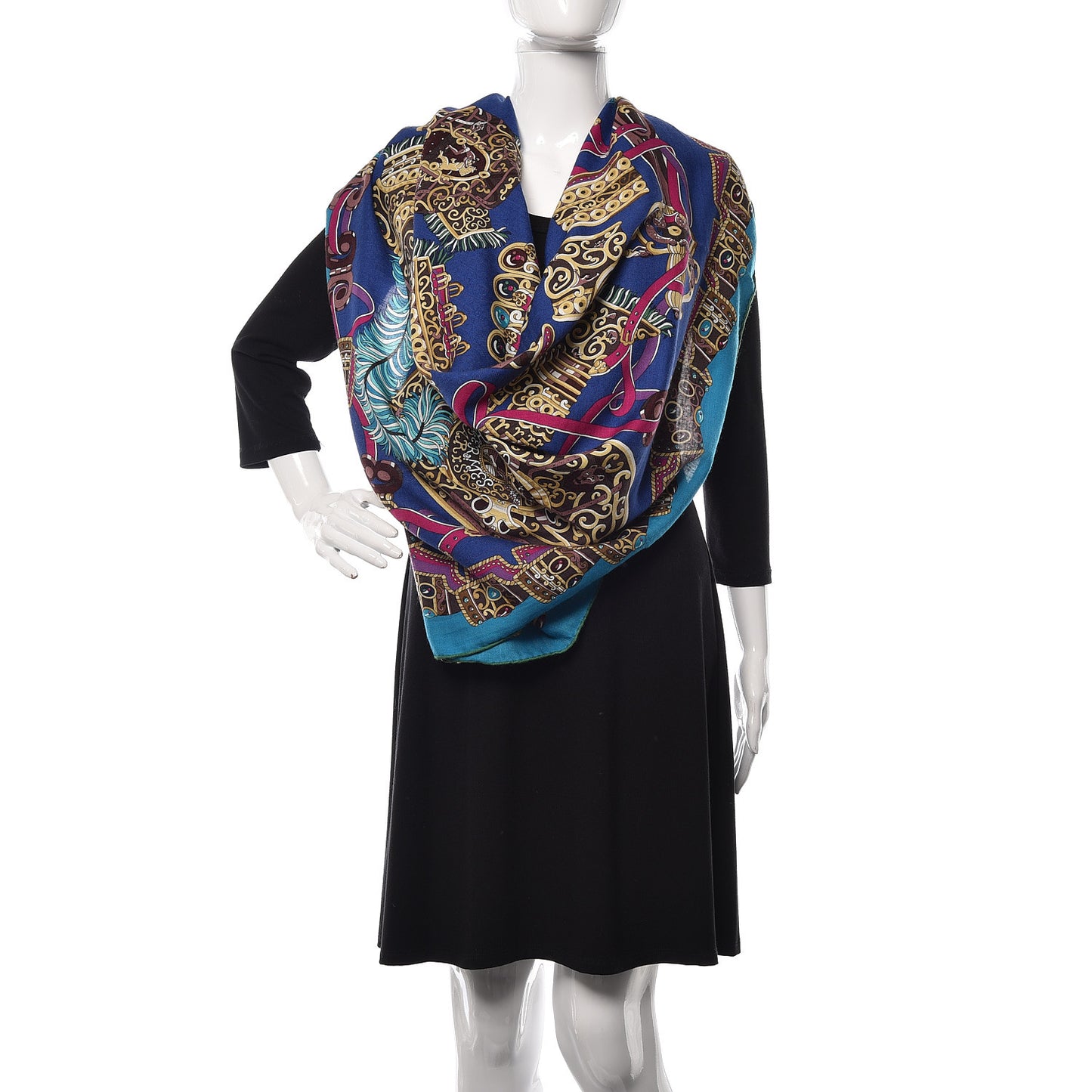Cashmere Silk Sous L'Egide De Mars Shawl 140 Canard Bleu Nuit Fuchsia