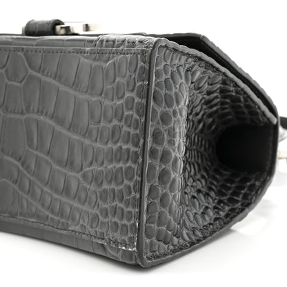 Balenciaga Shiny Calfskin Crocodile Embossed Small Hourglass Top Handle Bag Dark Grey 9 of 19
