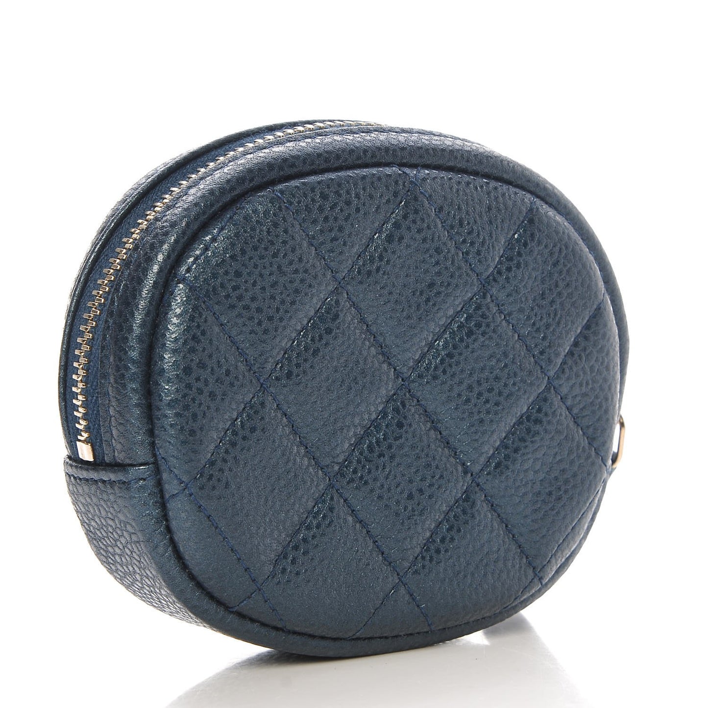 Metallic Caviar Quilted Zip Around Classic Coin Purse Dark Blue