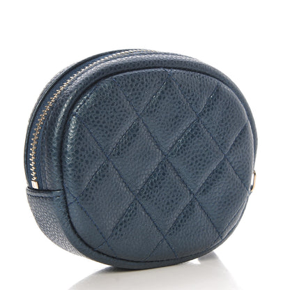 Chanel Metallic Caviar Quilted Zip Around Classic Coin Purse Dark Blue 3 of 8