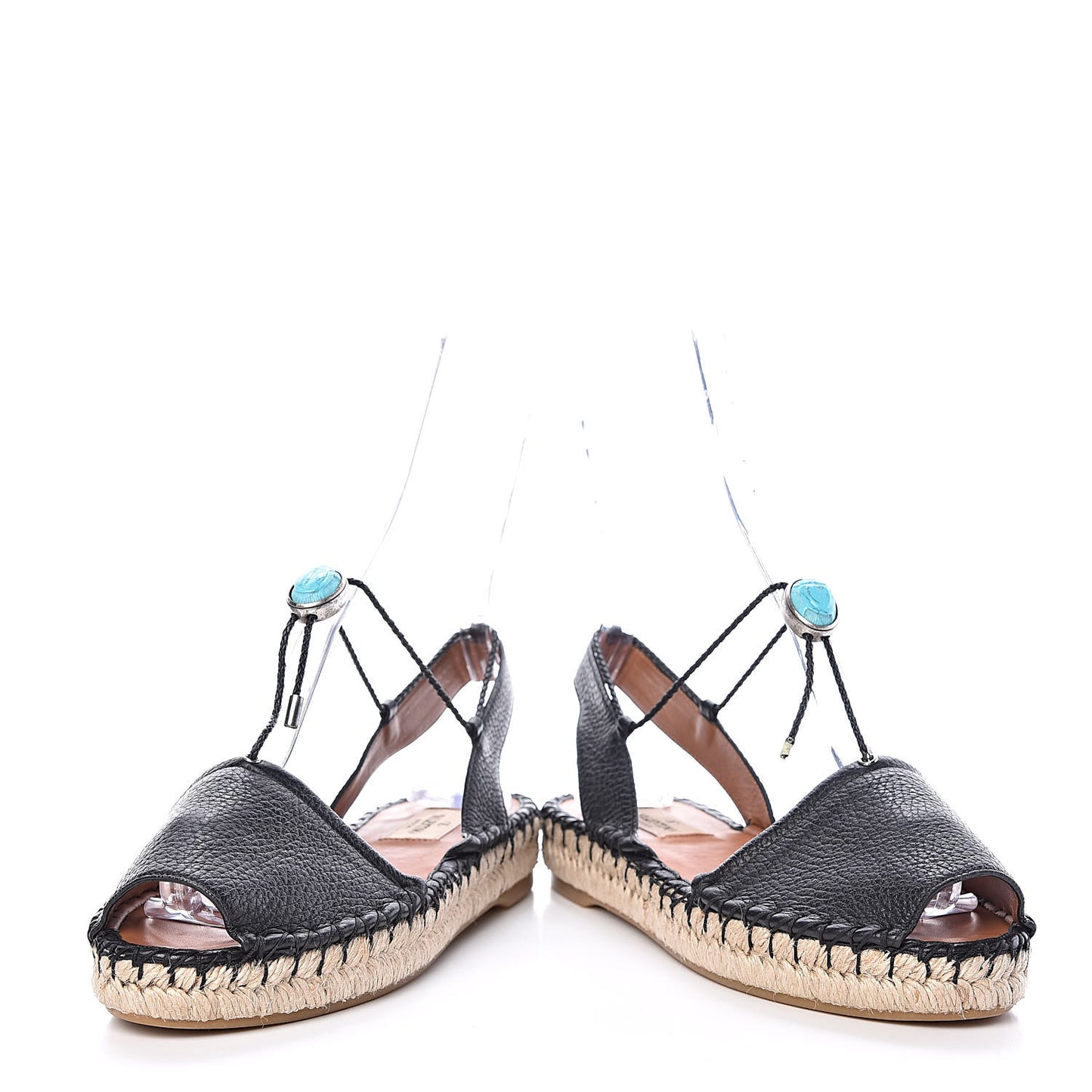 Grained Calfskin Turquoise Embellished Espadrilles 37 Black