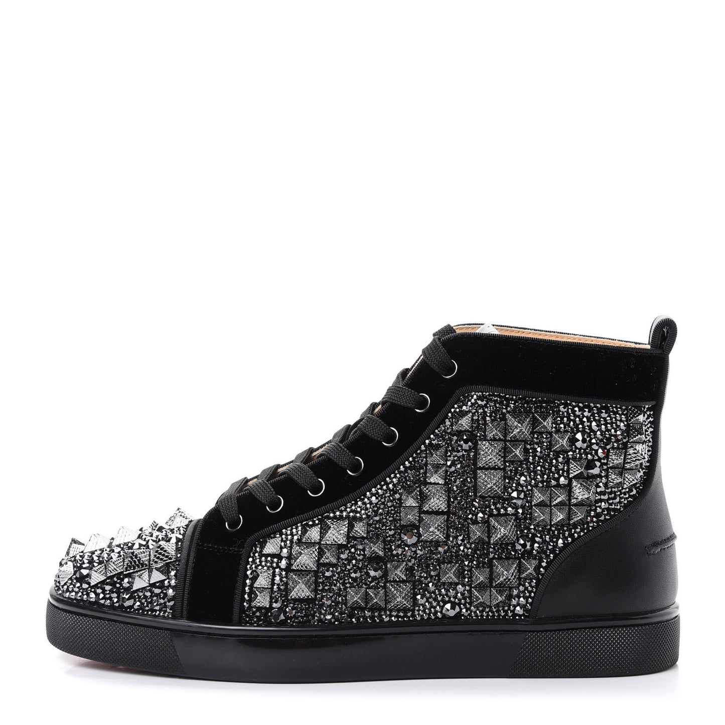 Calfskin Velvet Strass Mens Louis Spikes Flat Sneakers 41 Black