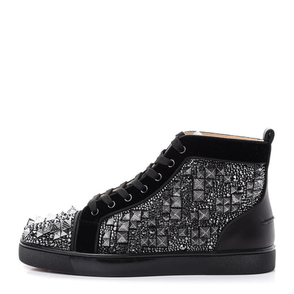 Christian Louboutin Calfskin Velvet Strass Mens Louis Spikes Flat Sneakers 41 Black 1 of 11