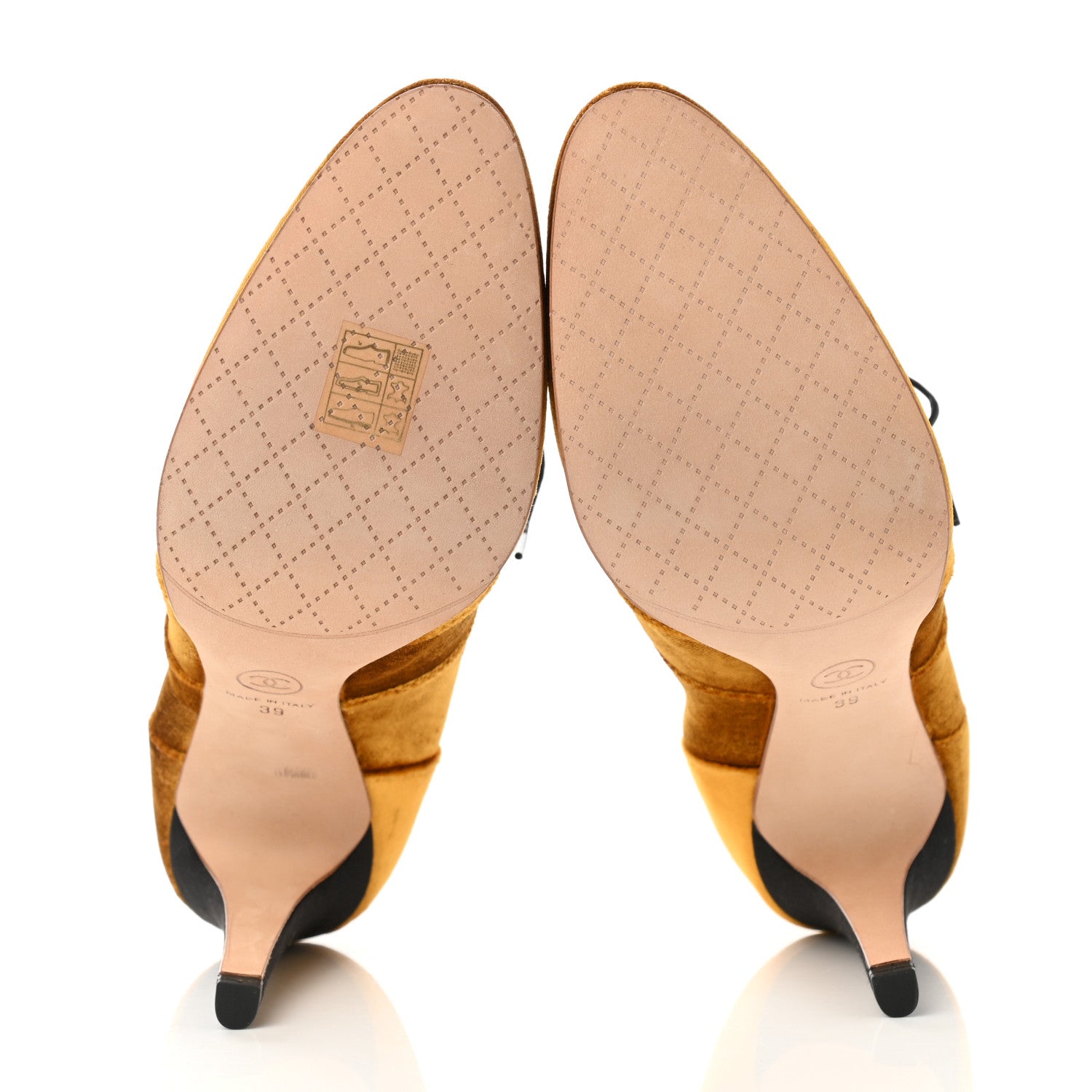 Chanel Velvet CC Lace Up Ankle Boots 39 Gold 5 of 9