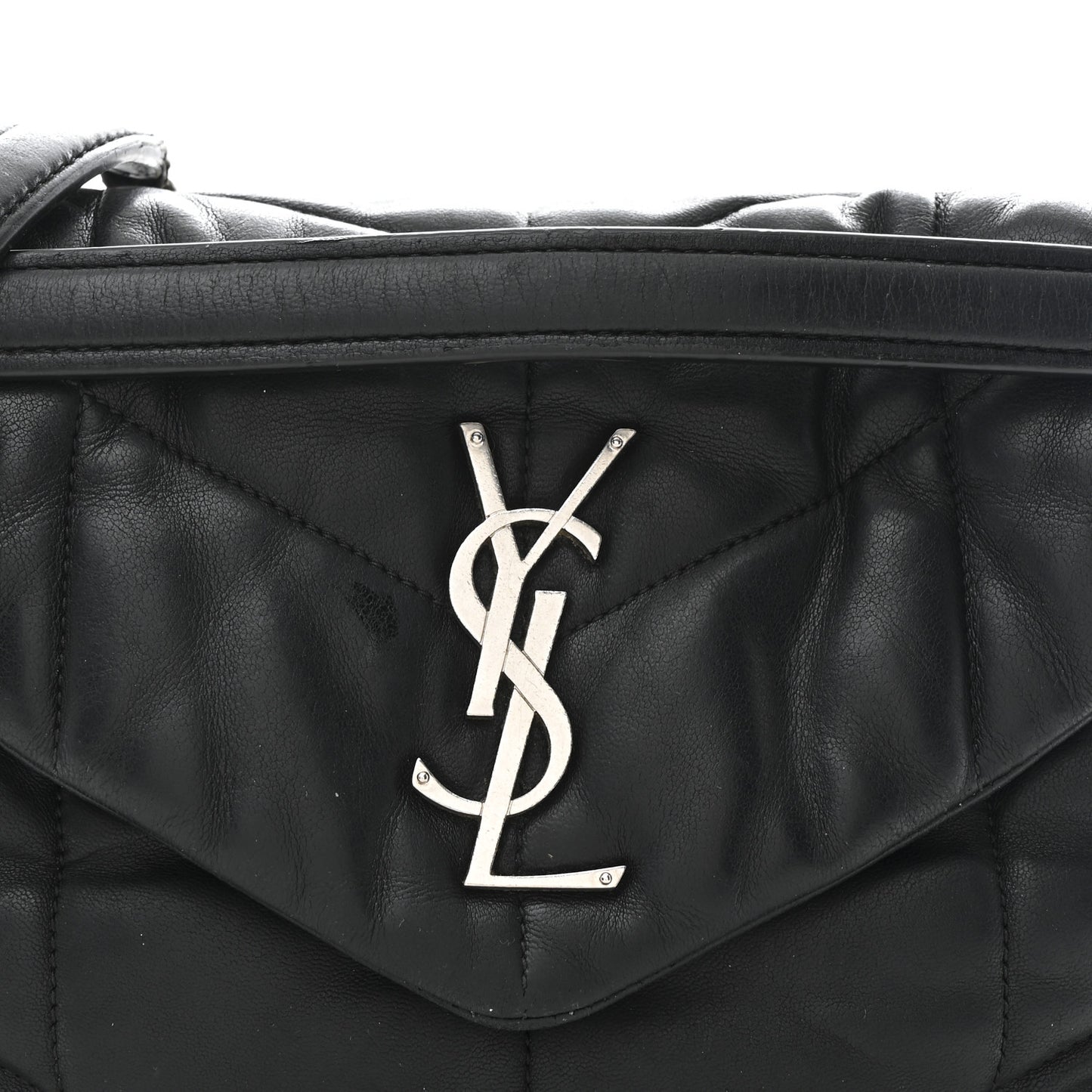 Lambskin Quilted Small Loulou Puffer Monogram Chain Satchel Black