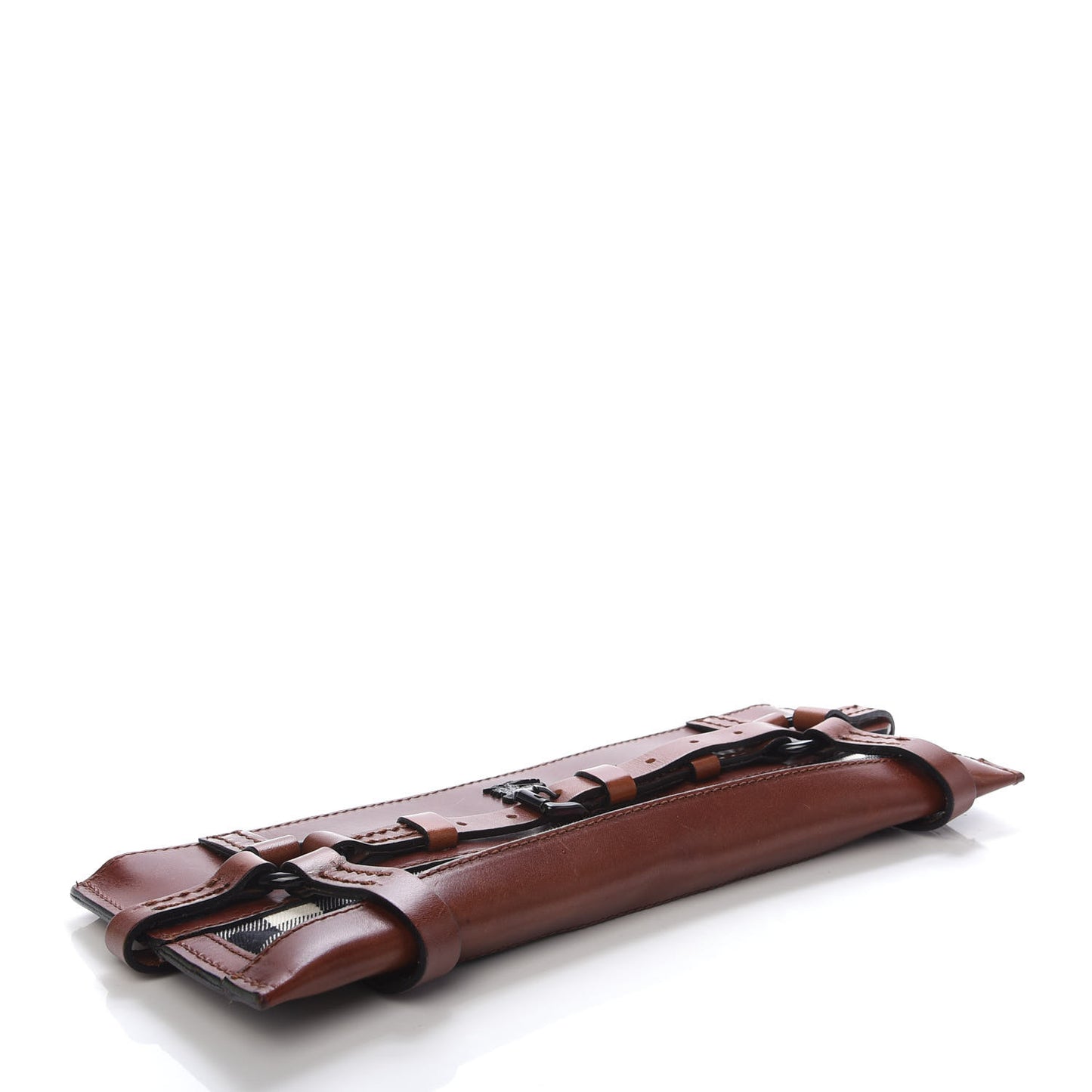 Bridle Calfskin House Check Zip Pouch Dark Tan