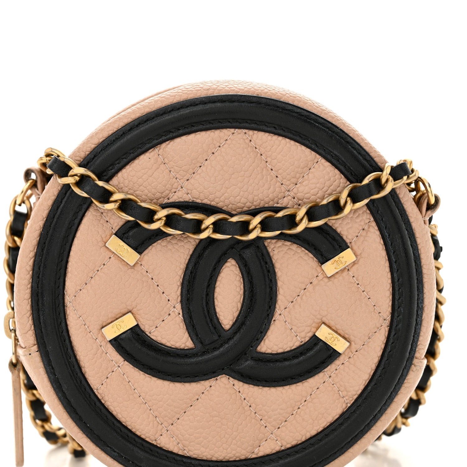 Chanel Caviar Quilted Round Filigree Crossbody Beige Black 8 of 10