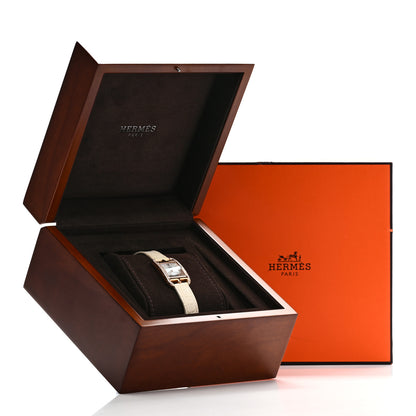 Hermes 18K Yellow Gold Alligator Diamond Bezel Mother of Pearl 23mm Cape Cod Quartz Watch Craie 5 of 5