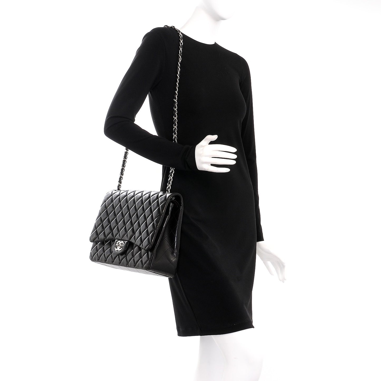 Lambskin Quilted Maxi Double Flap Black