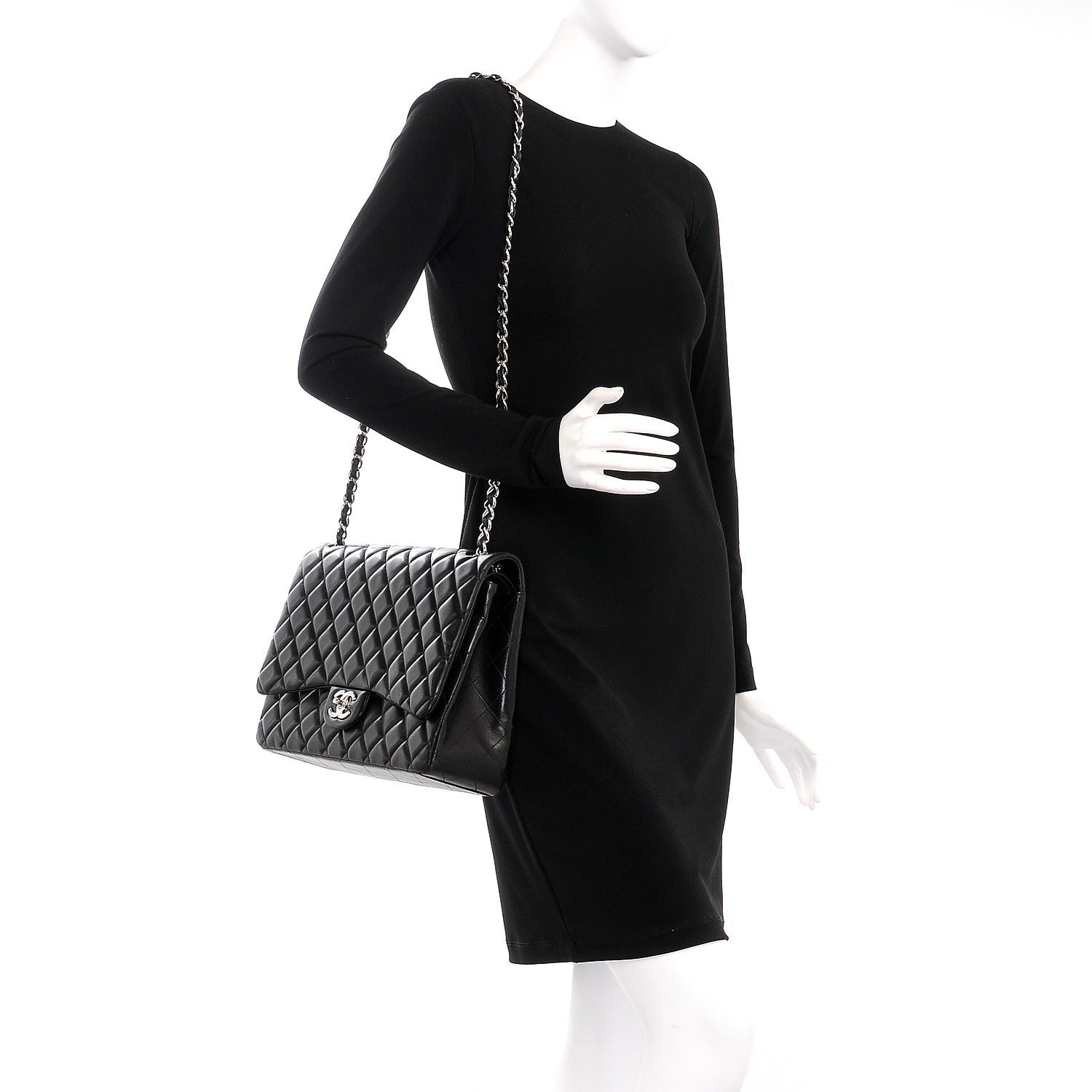 Chanel Lambskin Quilted Maxi Double Flap Black 2 of 8