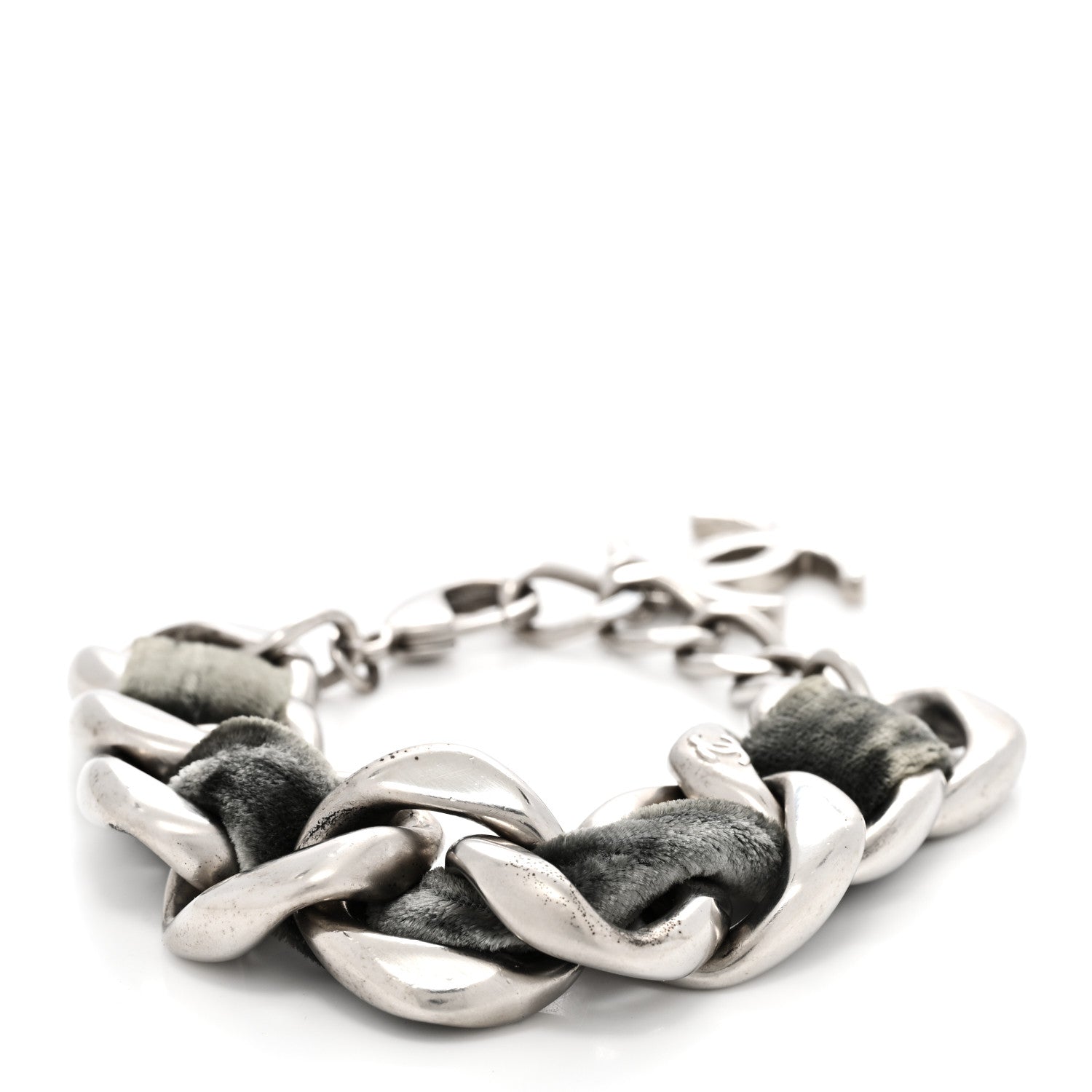 Chanel Velvet CC Chain Bracelet Grey Silver 1 of 6