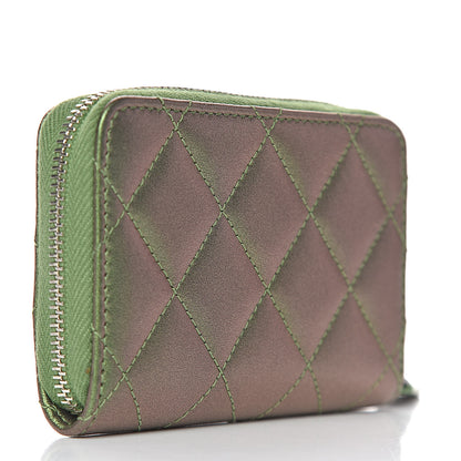 Chanel Metallic Lambskin Quilted Zip Around Coin Purse Wallet Green 3 of 8