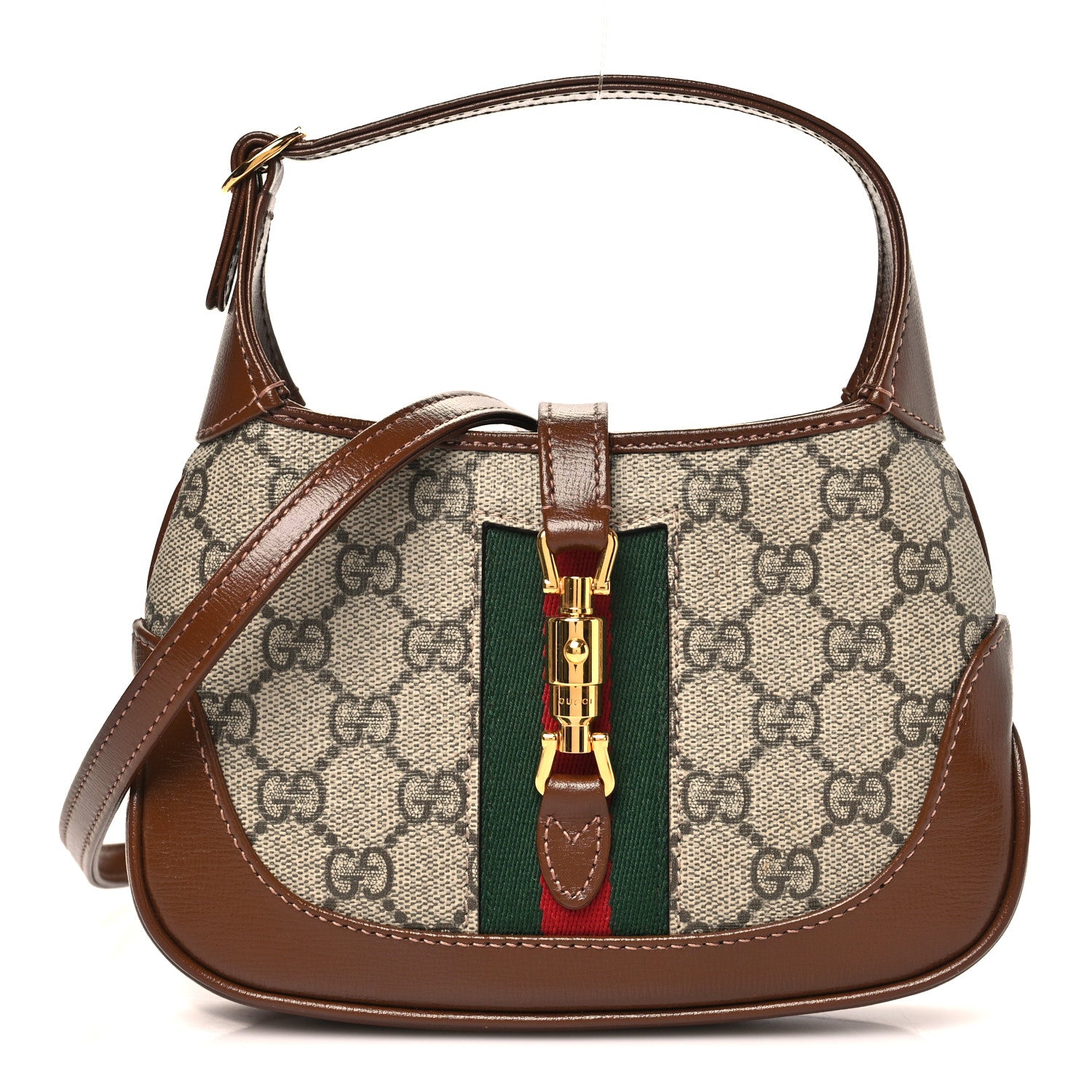 Gucci GG Supreme Monogram Azalea Calfskin Web Mini Jackie 1961 Hobo Beige Ebony Brown Sugar 1 of 10