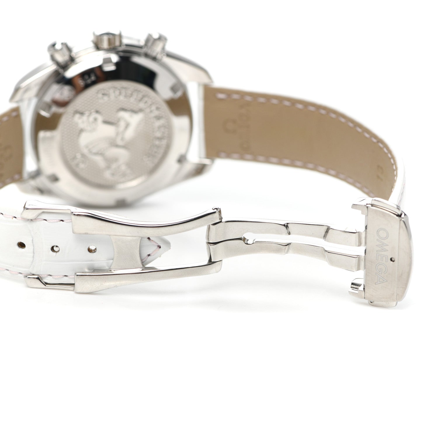 Omega Stainless Steel Alligator Diamond Bezel Mother of Pearl 38mm Speedmaster Chronograph Automatic Watch White 324.38.38.50.55.001 5 of 6