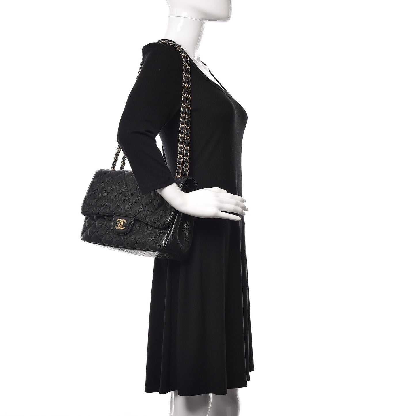 Caviar Quilted Jumbo Double Flap Black