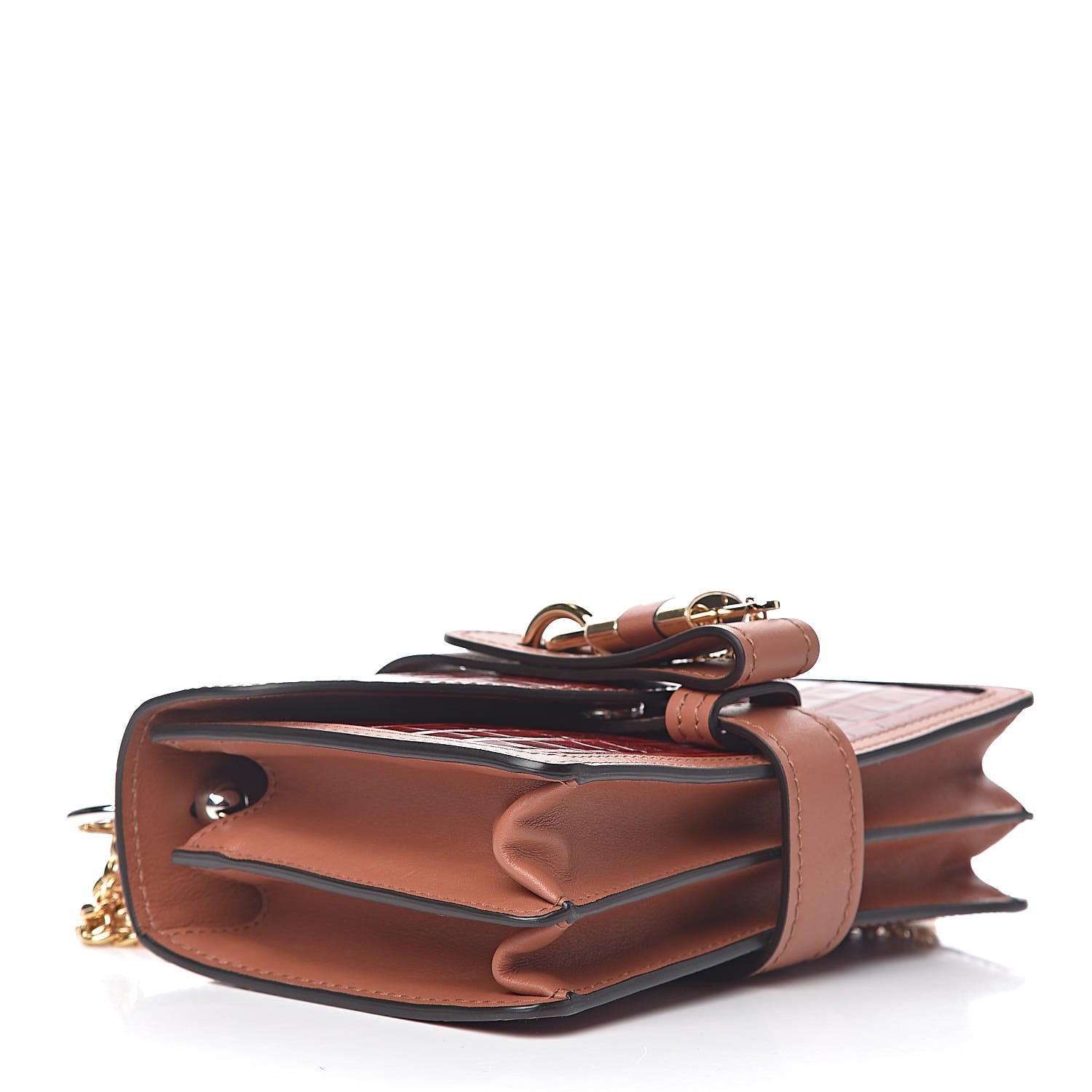 Chloe Calfskin Crocodile Embossed Aby Chain Shoulder Bag Chestnut Brown 4 of 10