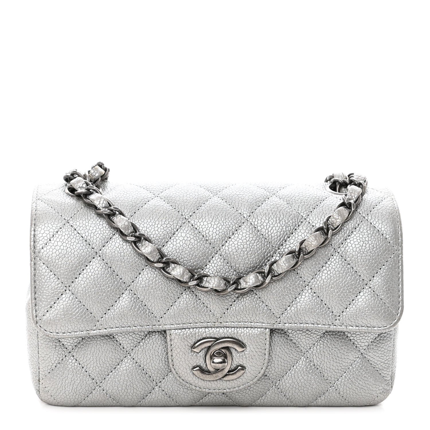 Chanel Metallic Caviar Quilted Mini Rectangular Flap Silver 1 of 11