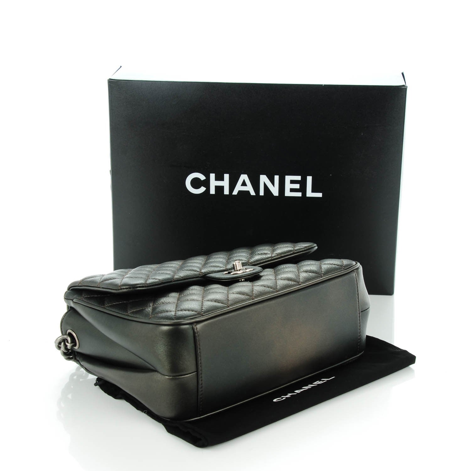 Chanel Metallic Goatskin Quilted Medium Rock In Rome Flap Charcoal 4 of 8