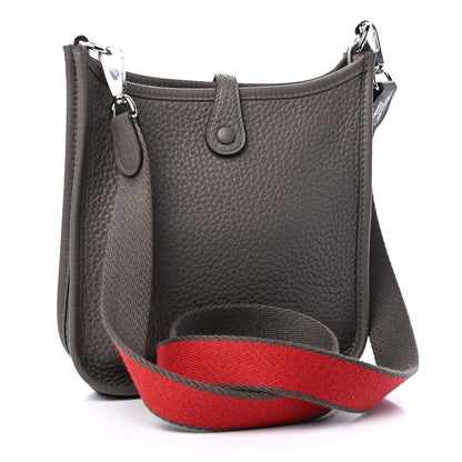 Hermes Taurillon Clemence Amazone Evelyne TPM Etain Rouge Casaque 3 of 9