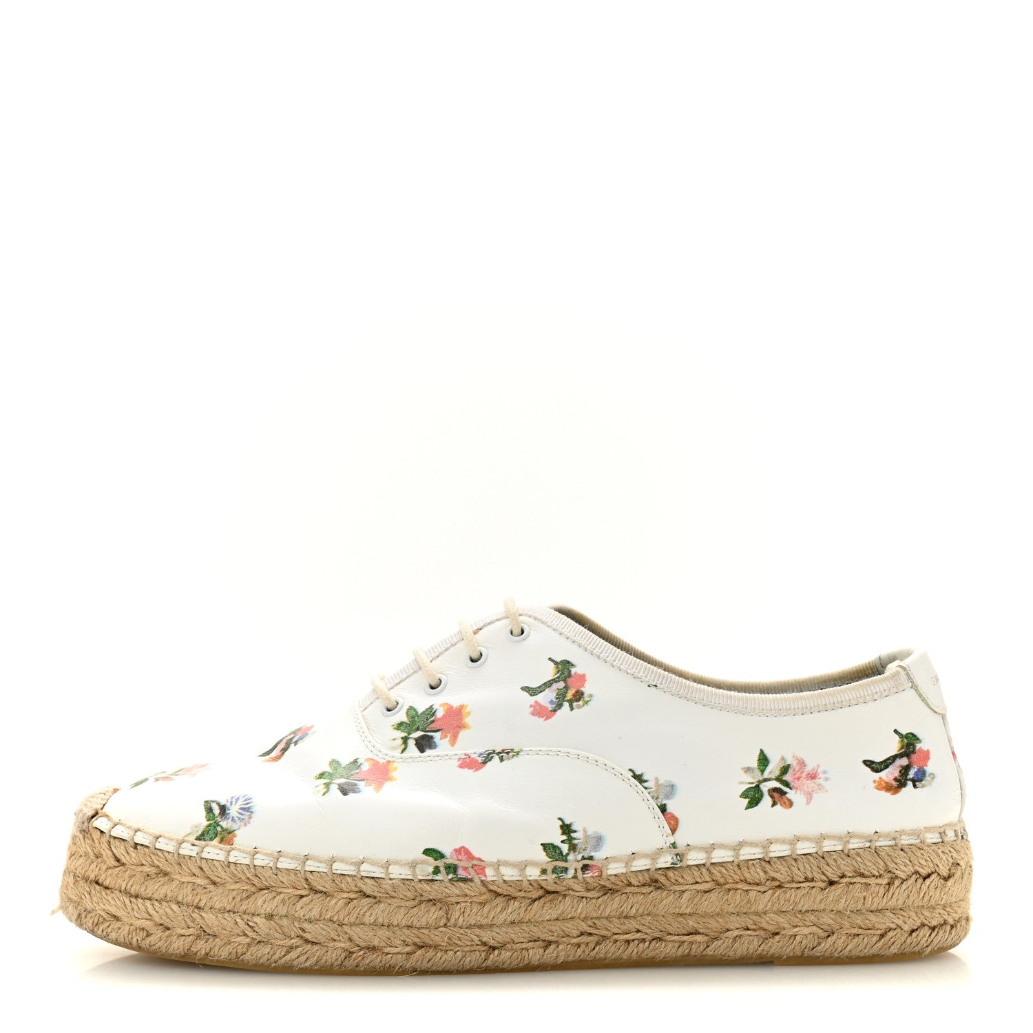 Saint Laurent Floral Print Lace Up Espadrilles 39 White 1 of 11