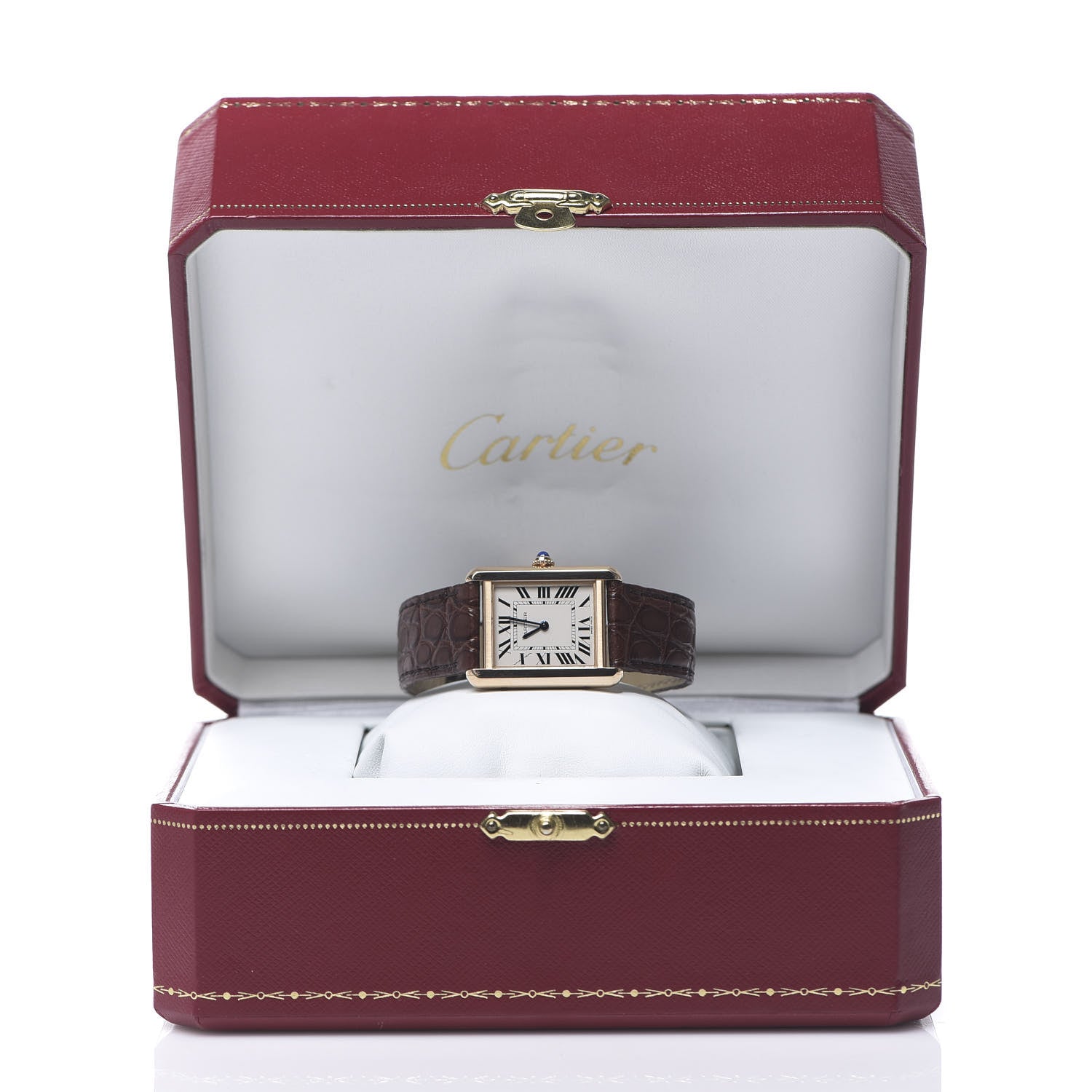 Cartier Stainless Steel 18K Pink Gold Alligator 24mm Tank Solo Quartz Watch Brown 7 of 7