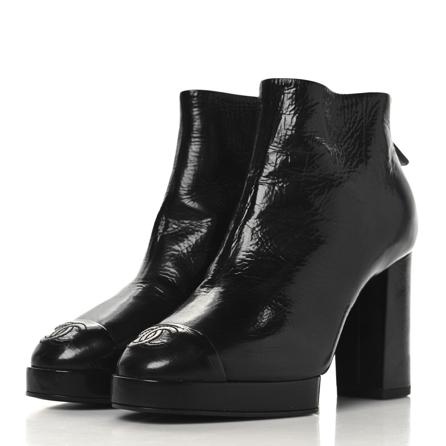 Chanel Crumpled Calfskin Cap Toe CC Ankle Boots 35.5 Black 4 of 9