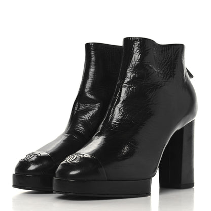 Chanel Crumpled Calfskin Cap Toe CC Ankle Boots 35.5 Black 4 of 9