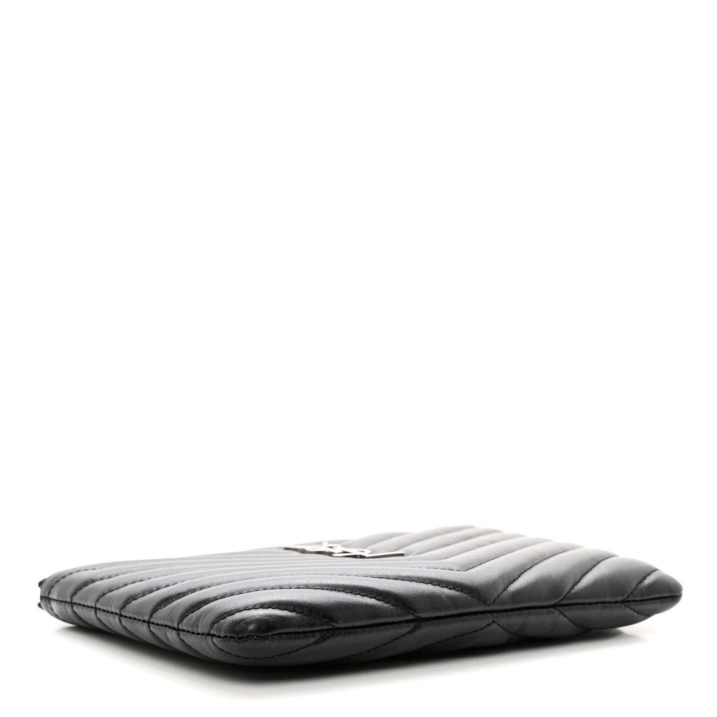 Calfskin Matelasse Chevron Monogram Pouch Black