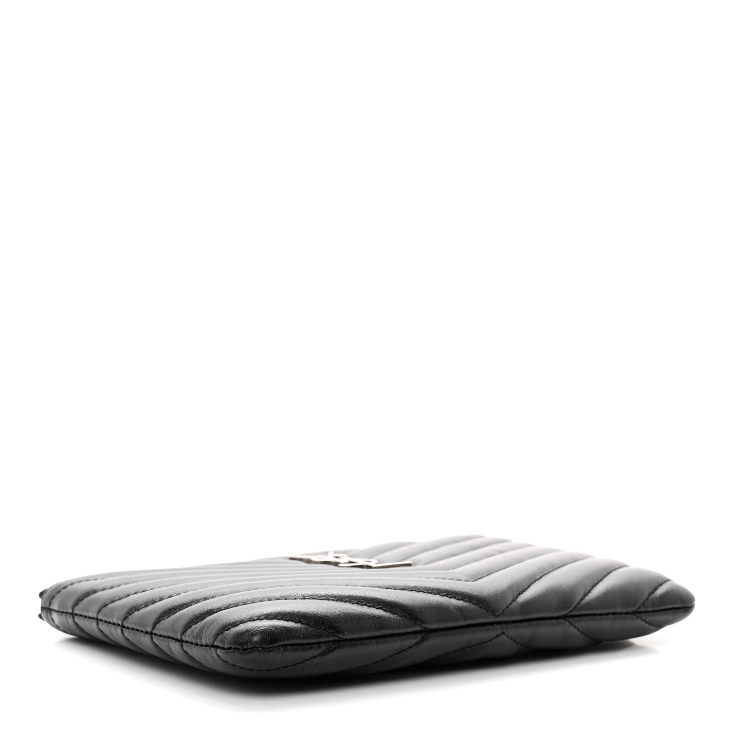 Saint Laurent Calfskin Matelasse Chevron Monogram Pouch Black 4 of 8