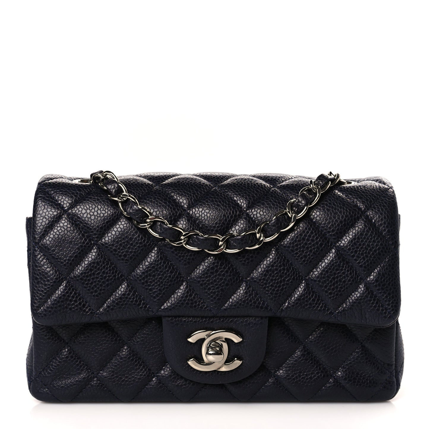 Caviar Quilted Mini Rectangular Flap Navy