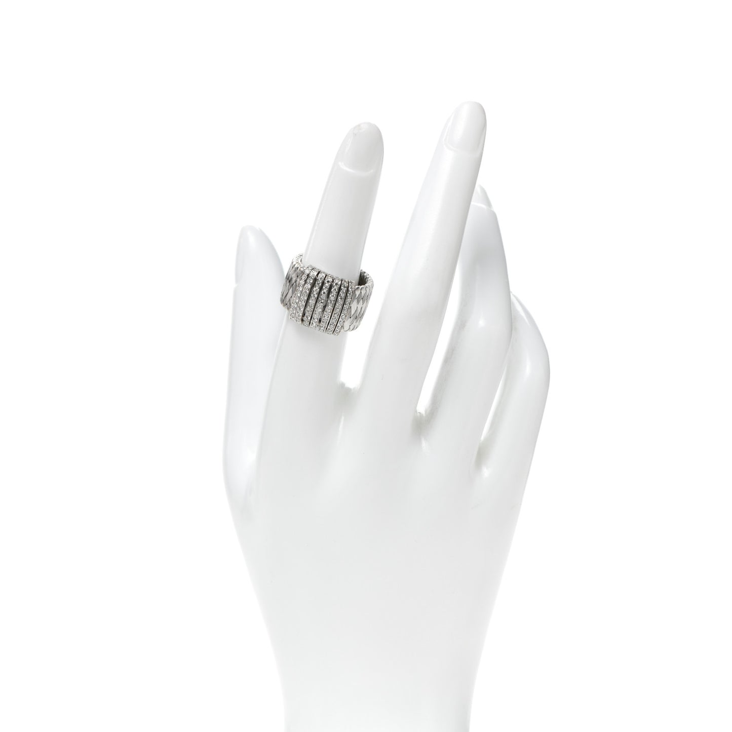 18K White Gold Diamond Primavera Wide Silk Mesh Ring 53 6.25