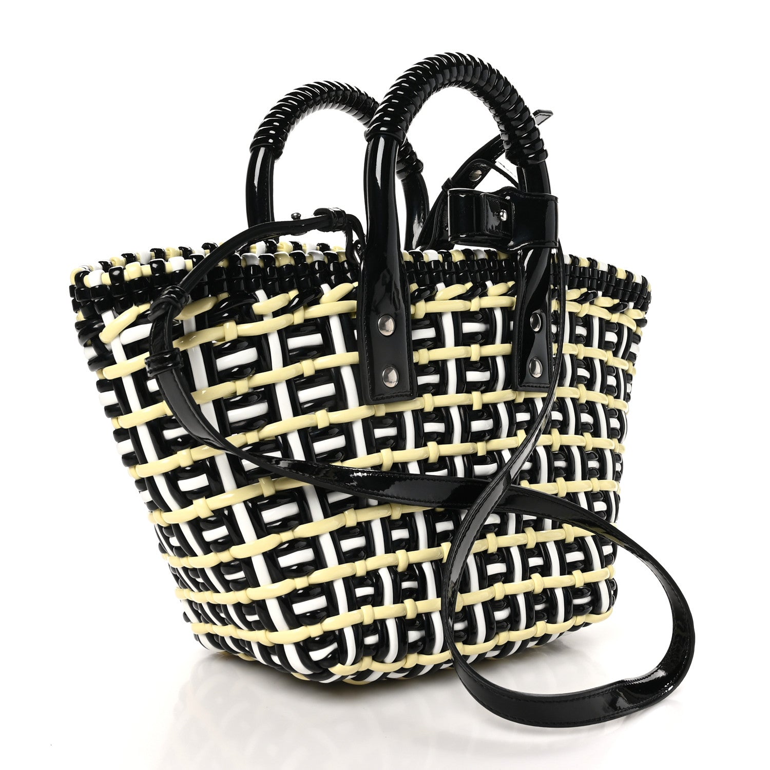 Balenciaga Patent XS Bistro Basket Black Beige 3 of 9