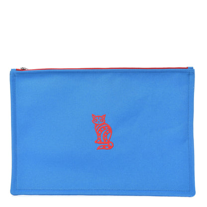 Hermes Cotton Canvas Birdie Mitsou Large Flat Case Azur 1 of 11