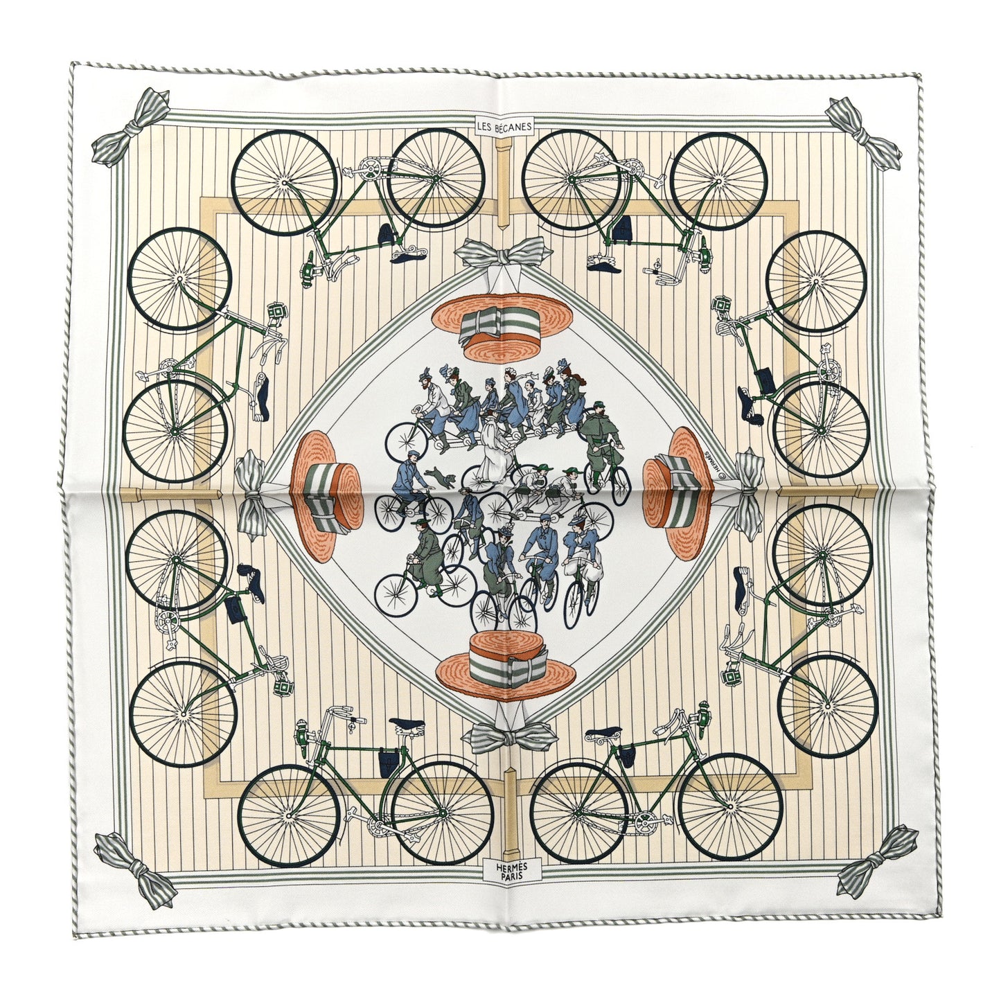 Silk Les Becanes Scarf 45 White Vert Bleu