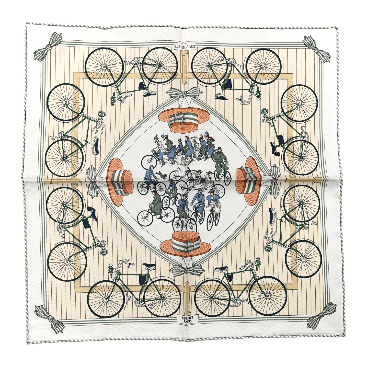 Hermes Silk Les Becanes Scarf 45 White Vert Bleu 1 of 5