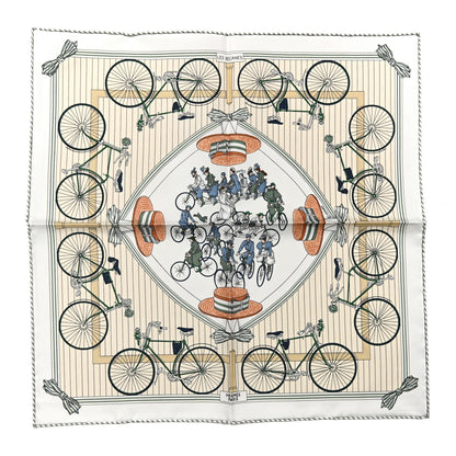 Hermes Silk Les Becanes Scarf 45 White Vert Bleu 1 of 5