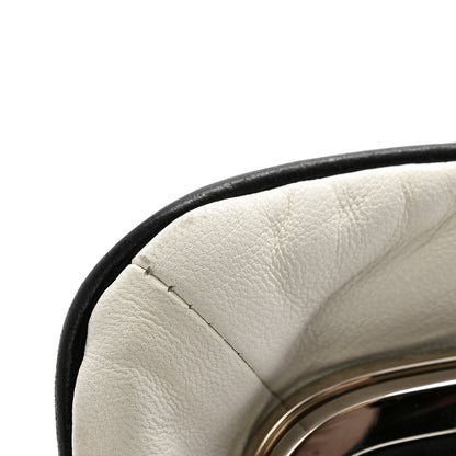 Chanel Lambskin Quilted Pearl Kiss Lock Clutch Black White 12 of 15