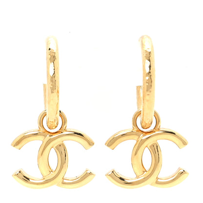 Chanel CC Hoop Drop Earrings Gold 1 of 5